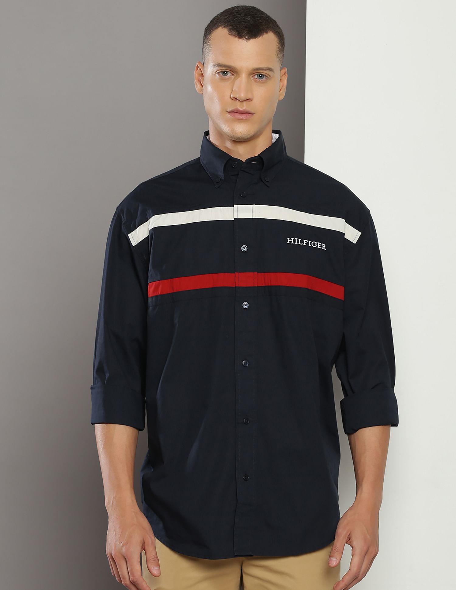Tommy Hilfiger Relaxed Fit Split Global Stripe Shirt