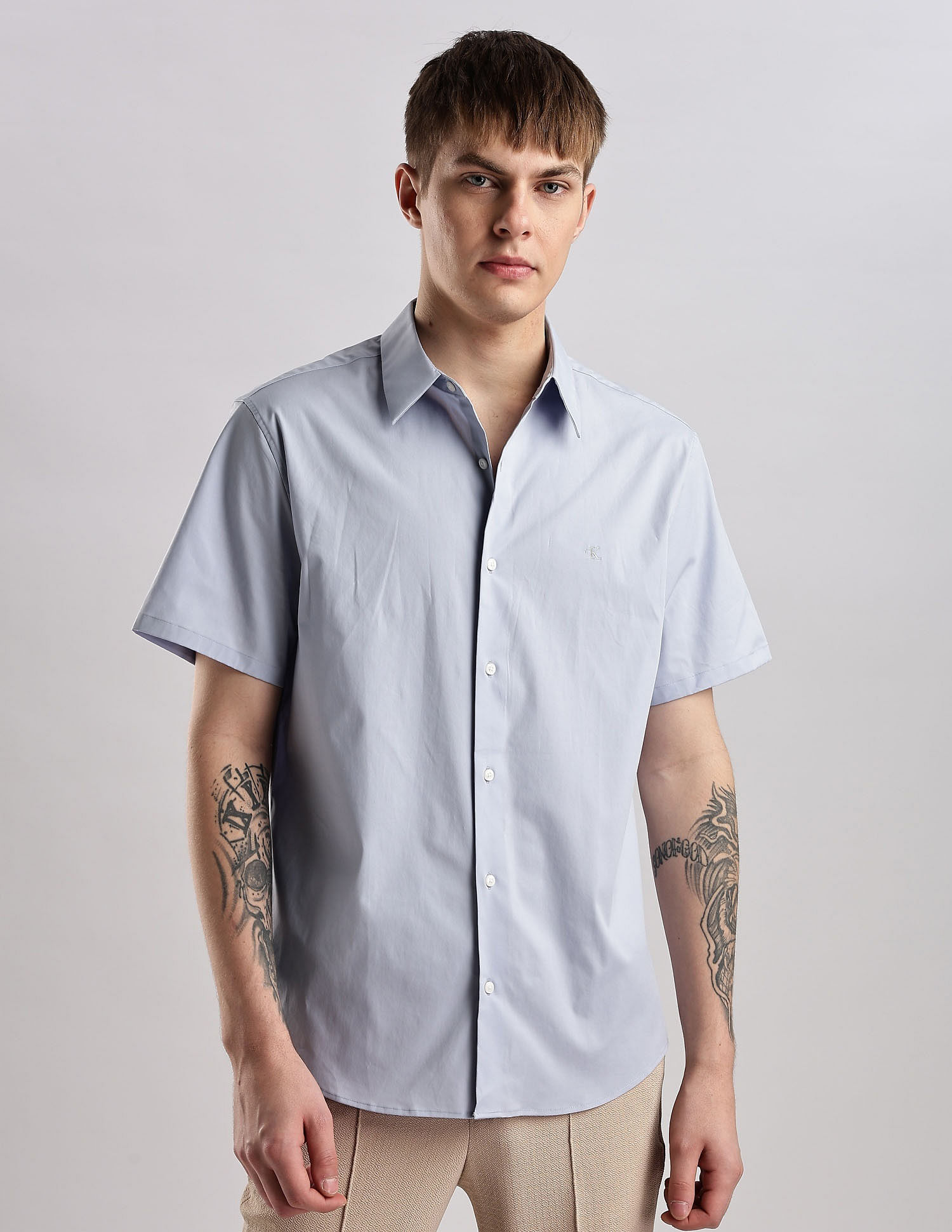 Calvin Klein Jeans Mens Blue Solid Shirt