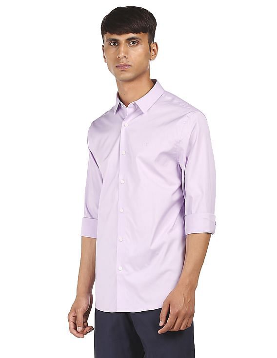 Buy Calvin Klein Men Lavender French Placket Solid Casual Shirt 