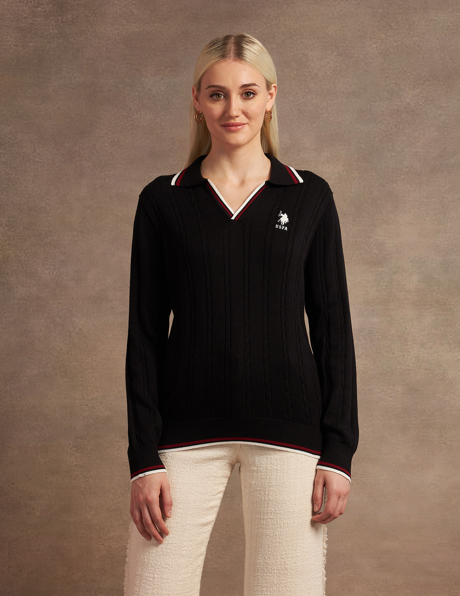 U.S. Polo Assn. Women Regular Fit Cable Knit Sweater