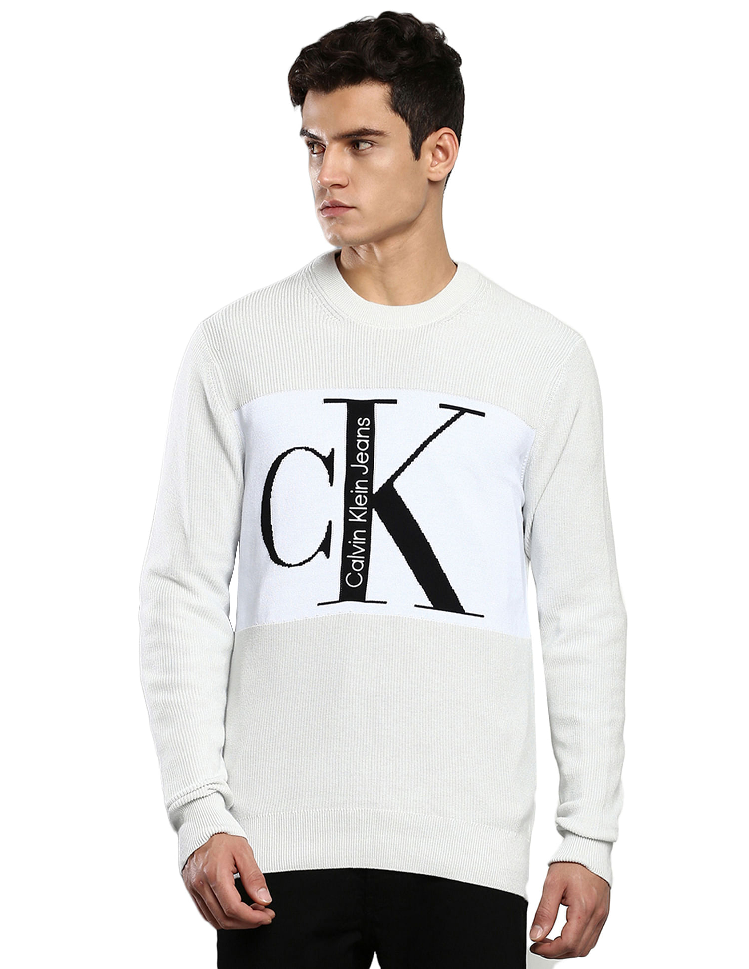 Buy Calvin Klein Men Grey Colour Block Logo Sweater 