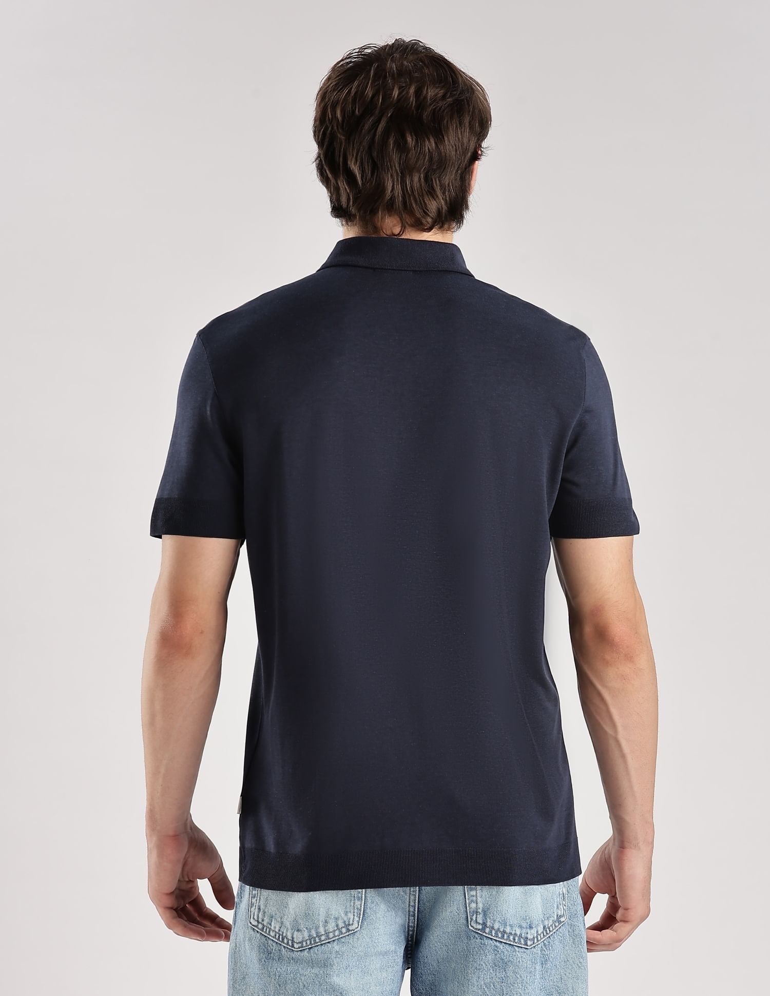 Calvin Klein Jeans Solid Regular-Fit Lyocell Polo T-Shirt