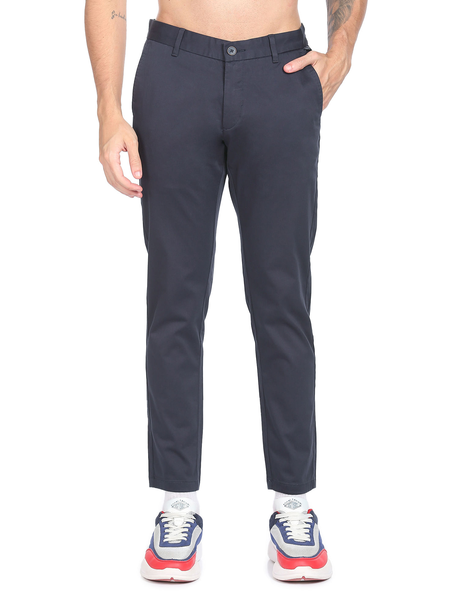 Flying Machine Super Slim Fit Solid Trousers