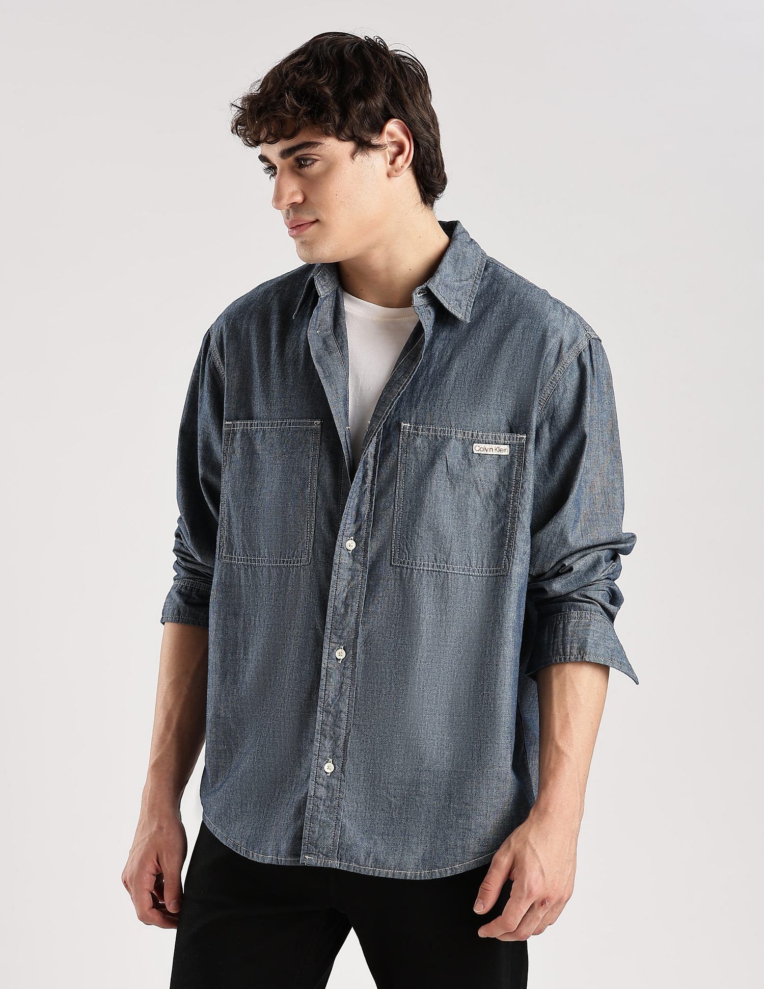 Calvin Klein Jeans Solid Relaxed-Fit Denim Woven Shirt