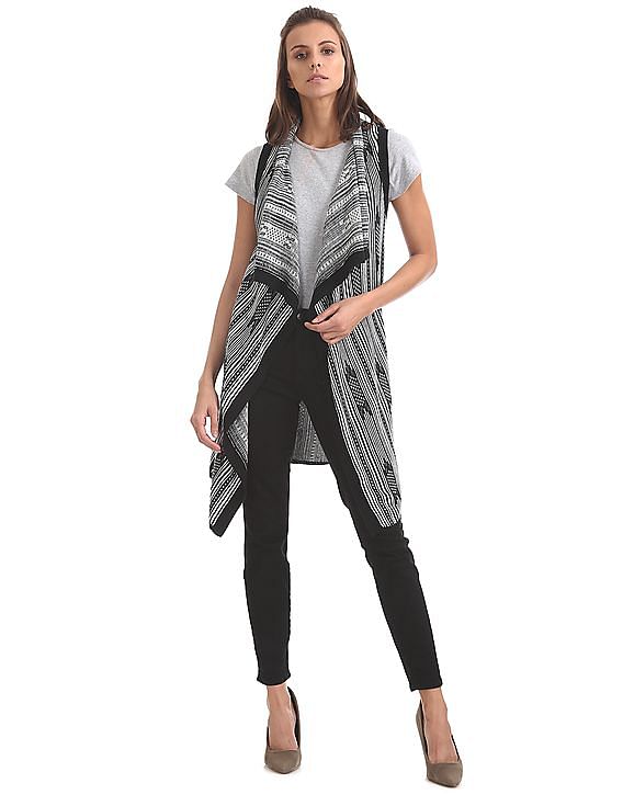 U.S. Polo Assn. Women Patterned Knit Open Front Longline Shrug