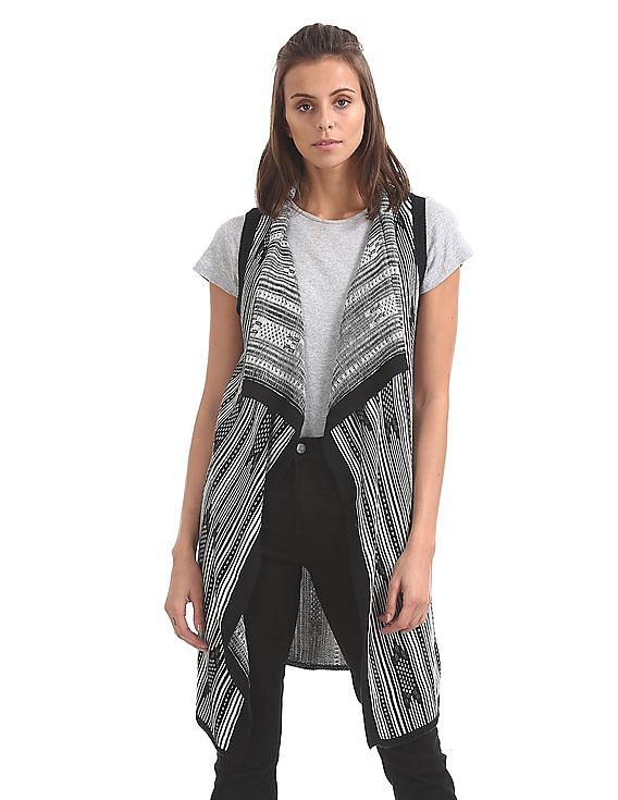 U.S. Polo Assn. Women Patterned Knit Open Front Longline Shrug