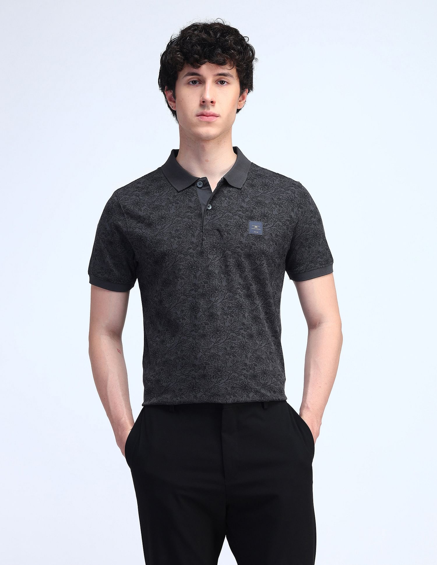 Flying Machine Floral Printed Cotton Polo Shirt