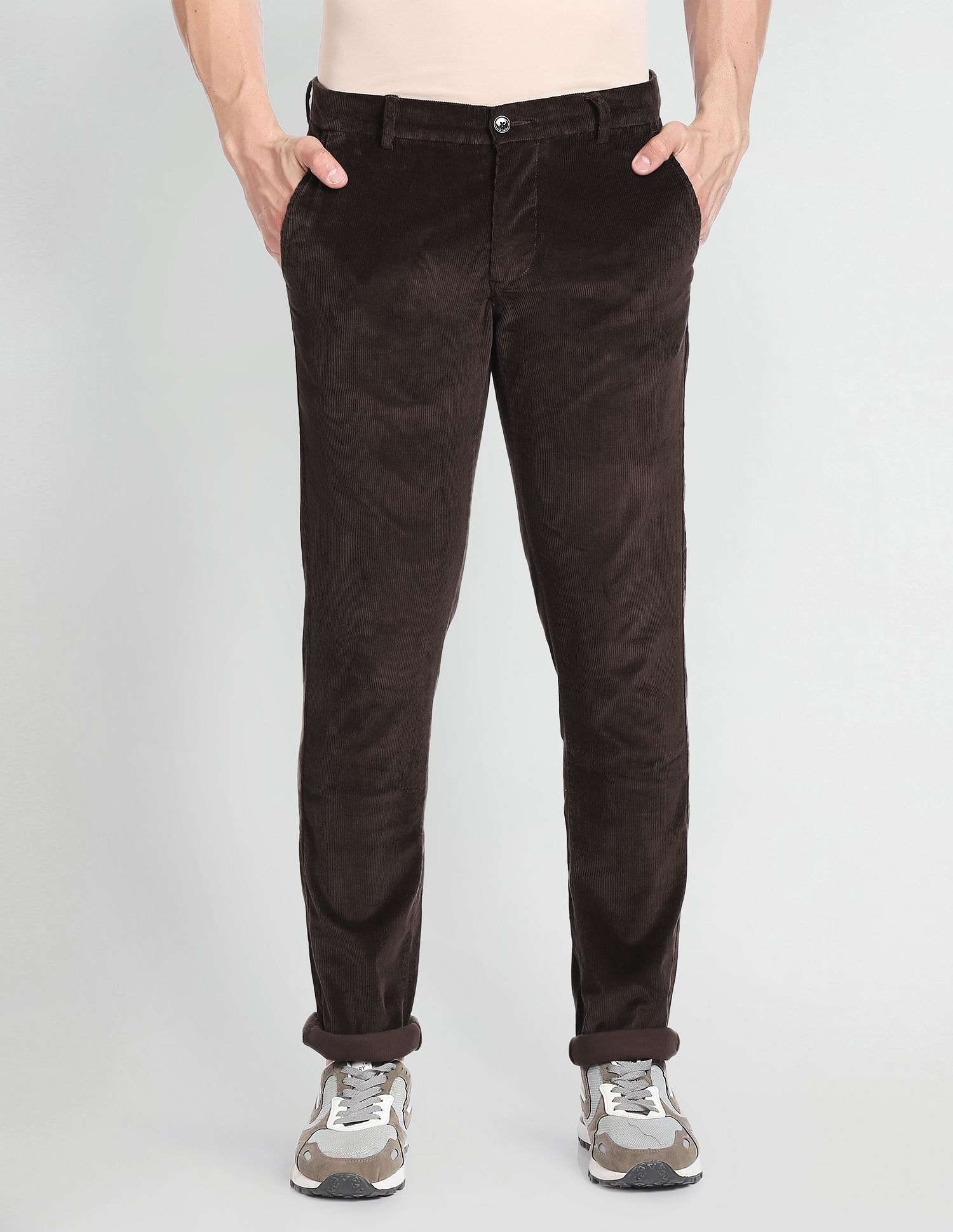 Men Casual Corduroy Pants Soft Trousers Loose Straight Leg Retro Striped  Pants | eBay
