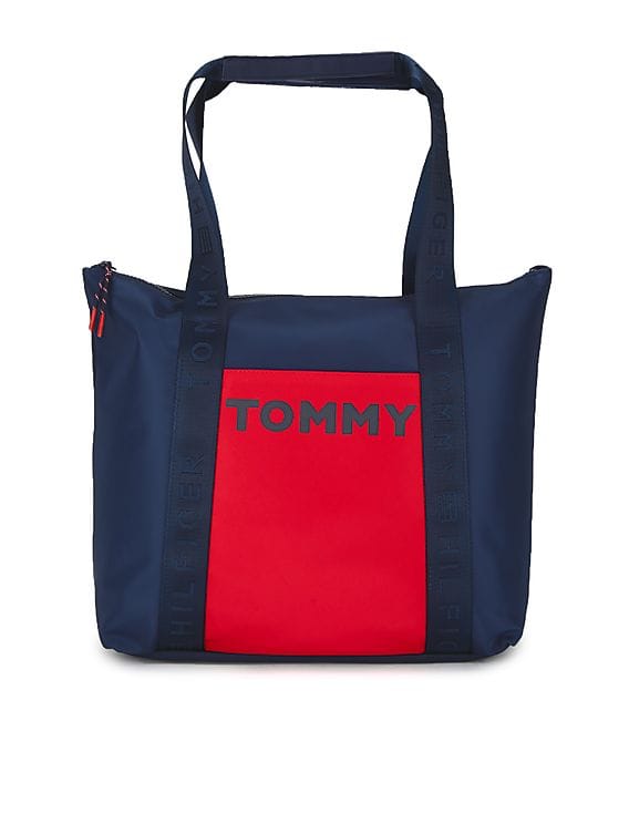 Buy Tommy Hilfiger Women Navy And Red Colour Block Tote Bag