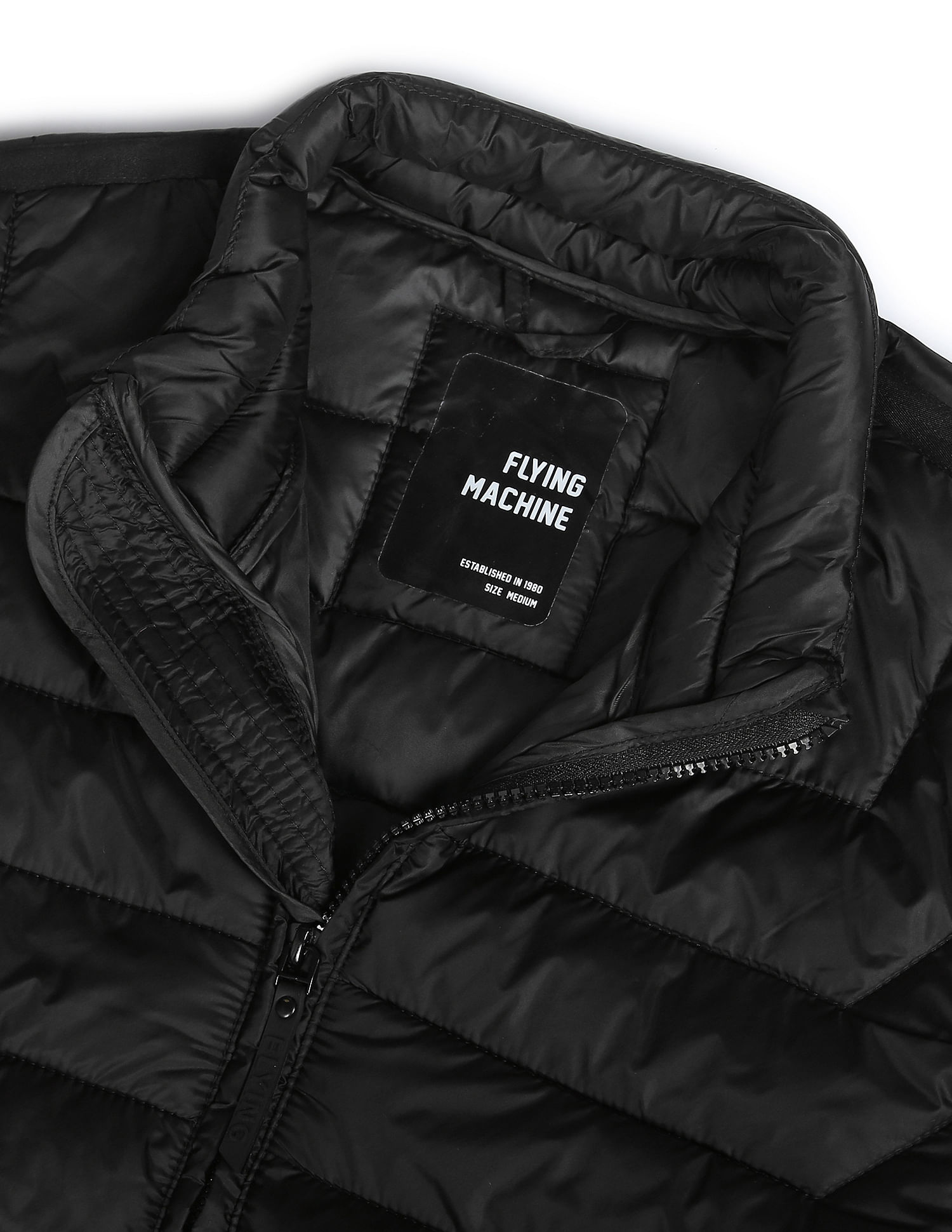 Flying Machine High Neck Solid Quilted Jacket
