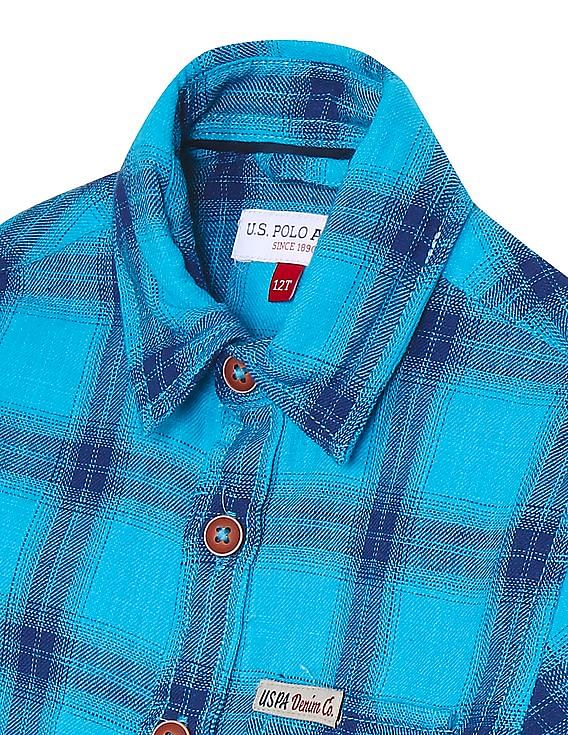 U.S. Polo Assn. Kids Boys Spread Collar Checked Shirt