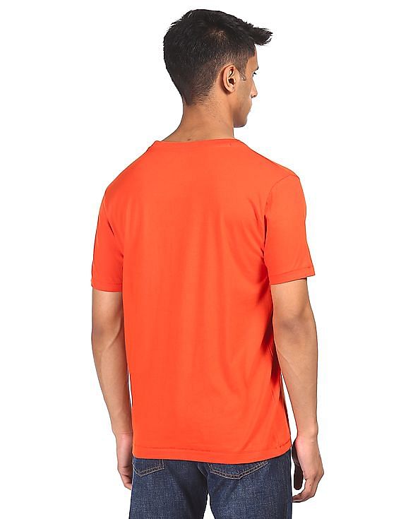 Aeropostale Men Orange Round Neck Graphic Print T-Shirt
