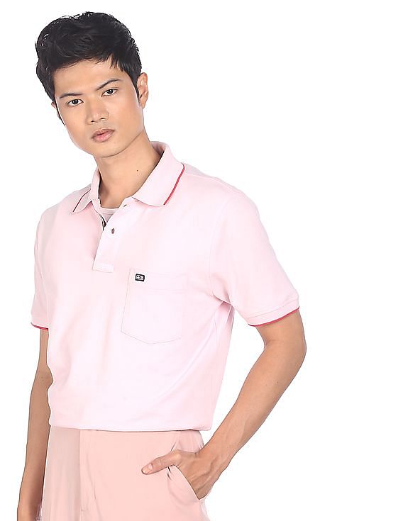 Buy ARROW SPORT Pink Patterned Mercerised Cotton Men's Polo Tees