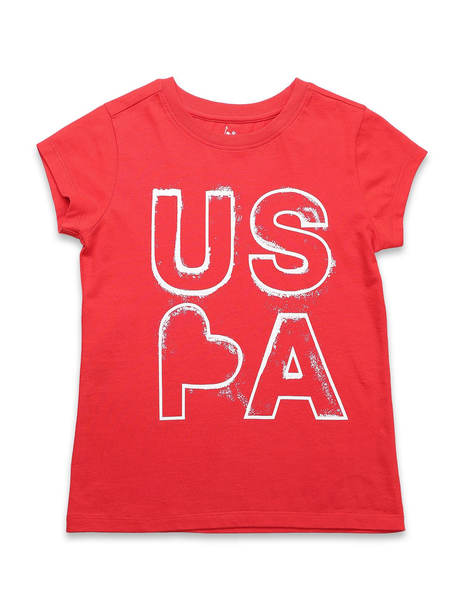 U.S. Polo Assn. Kids Girls Brand Printed Regular Fit T-Shirt