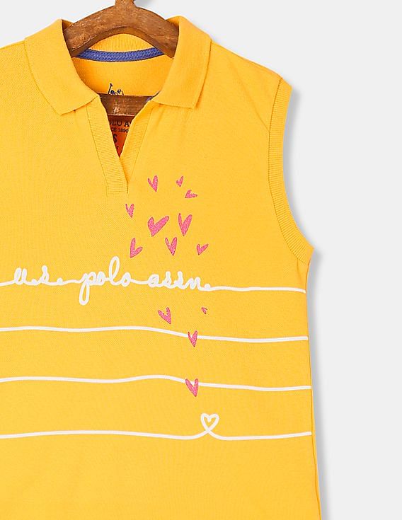 U.S. Polo Assn. Kids Girls Yellow Sleeveless Printed Polo Shirt
