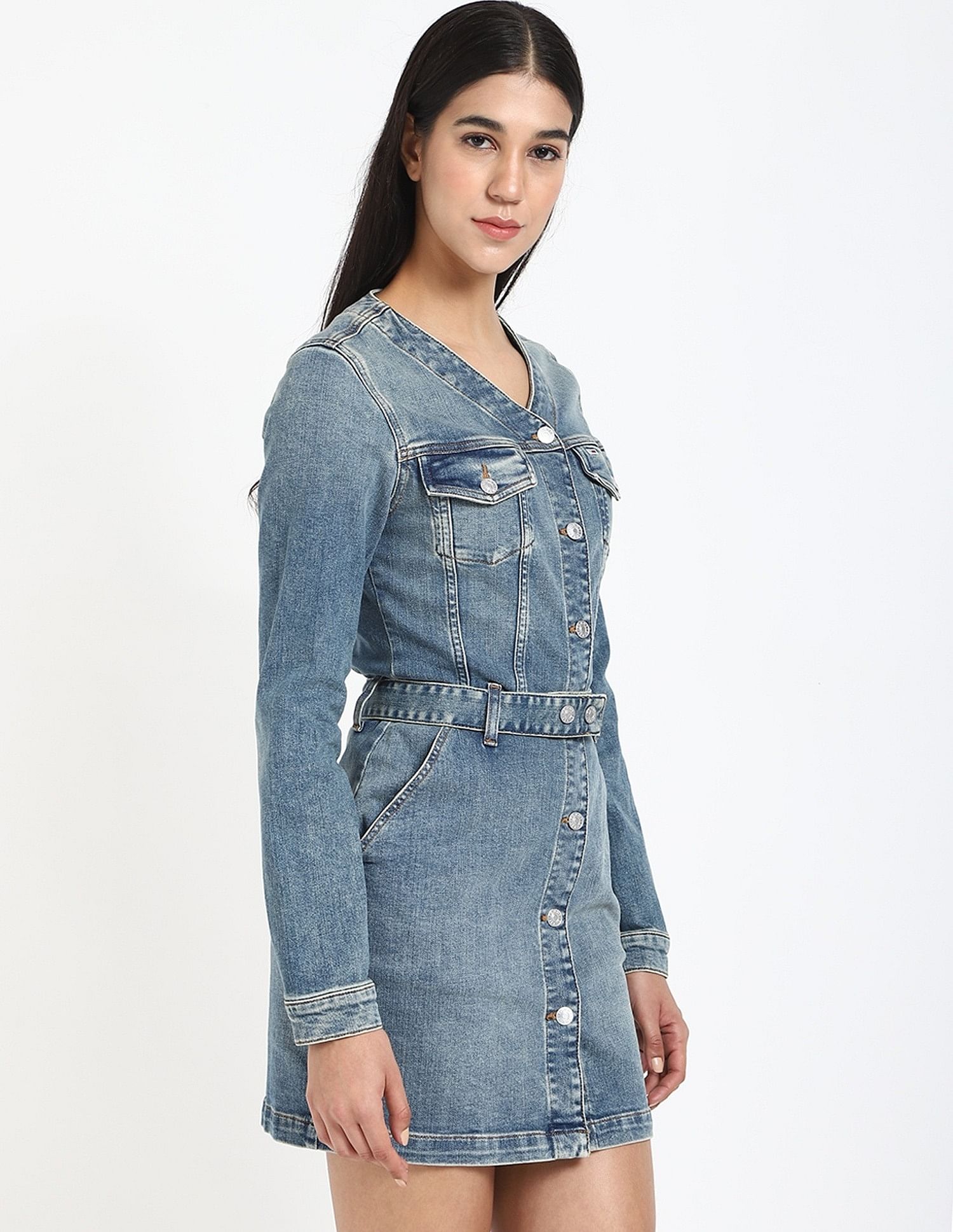 Tommy Hilfiger Cotton V-Neck Denim Dress