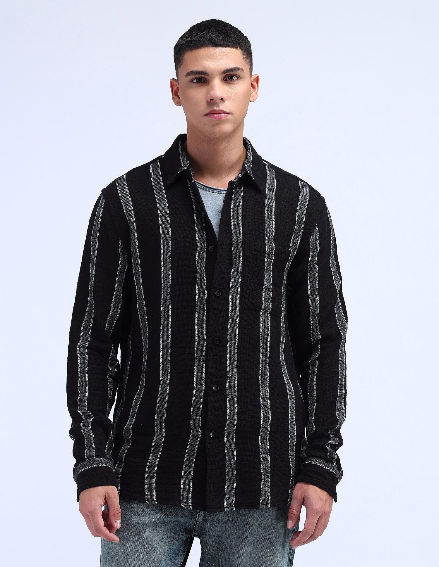 Flying Machine Vertical Striped Cotton Shirt