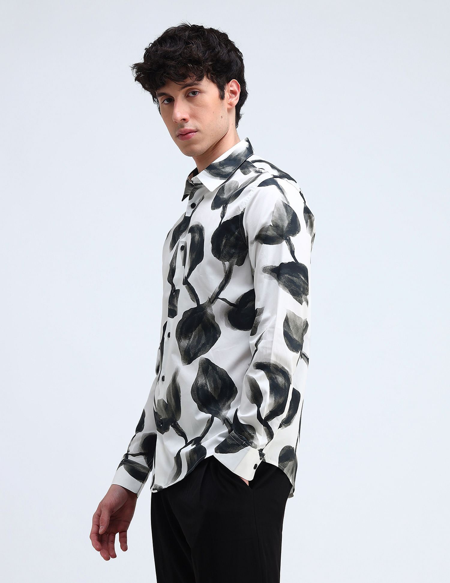 Flying Machine Printed Satin Slim Fit Shirt