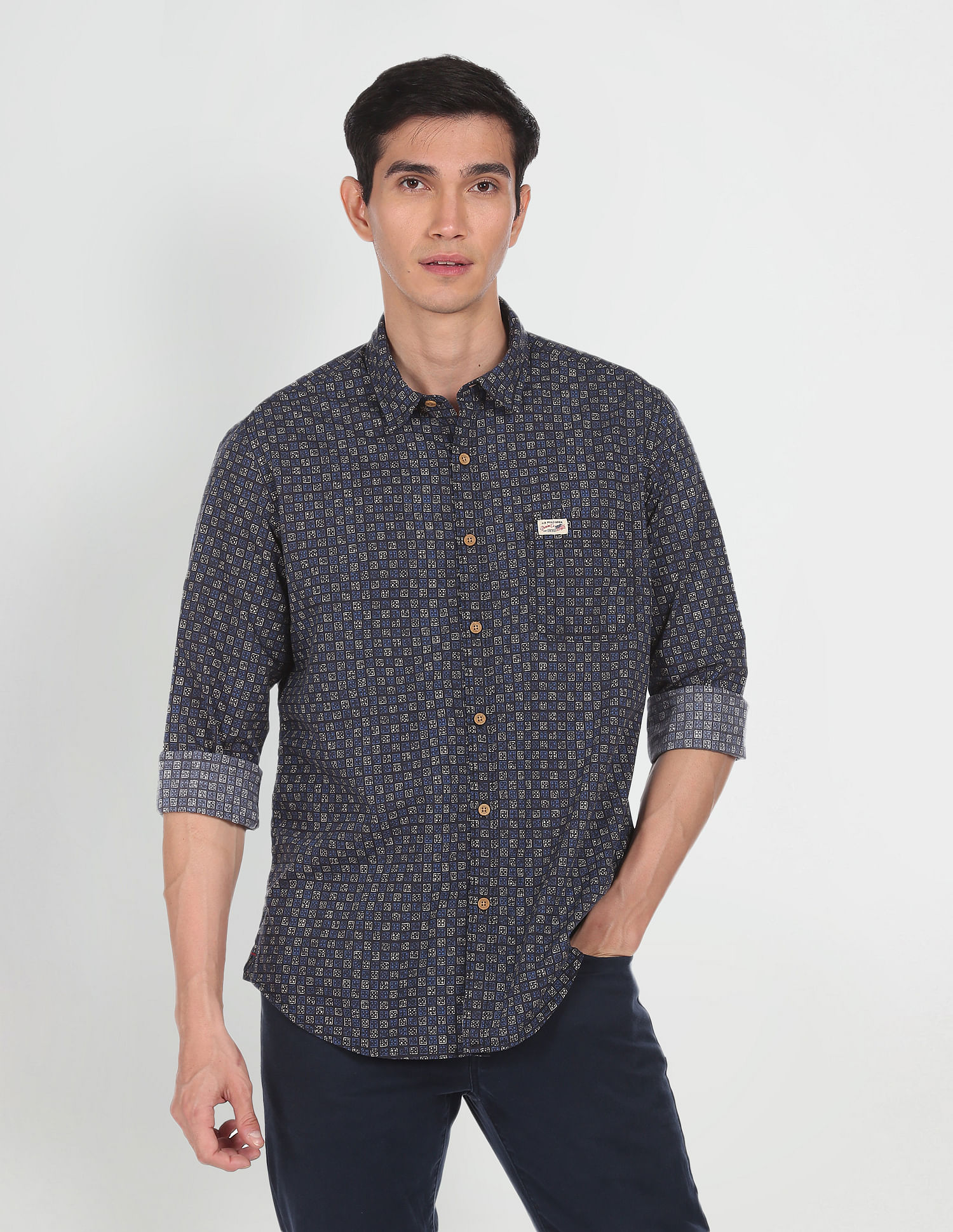 U.S. Polo Assn. Denim Co. Rounded Cuff Printed Casual Shirt