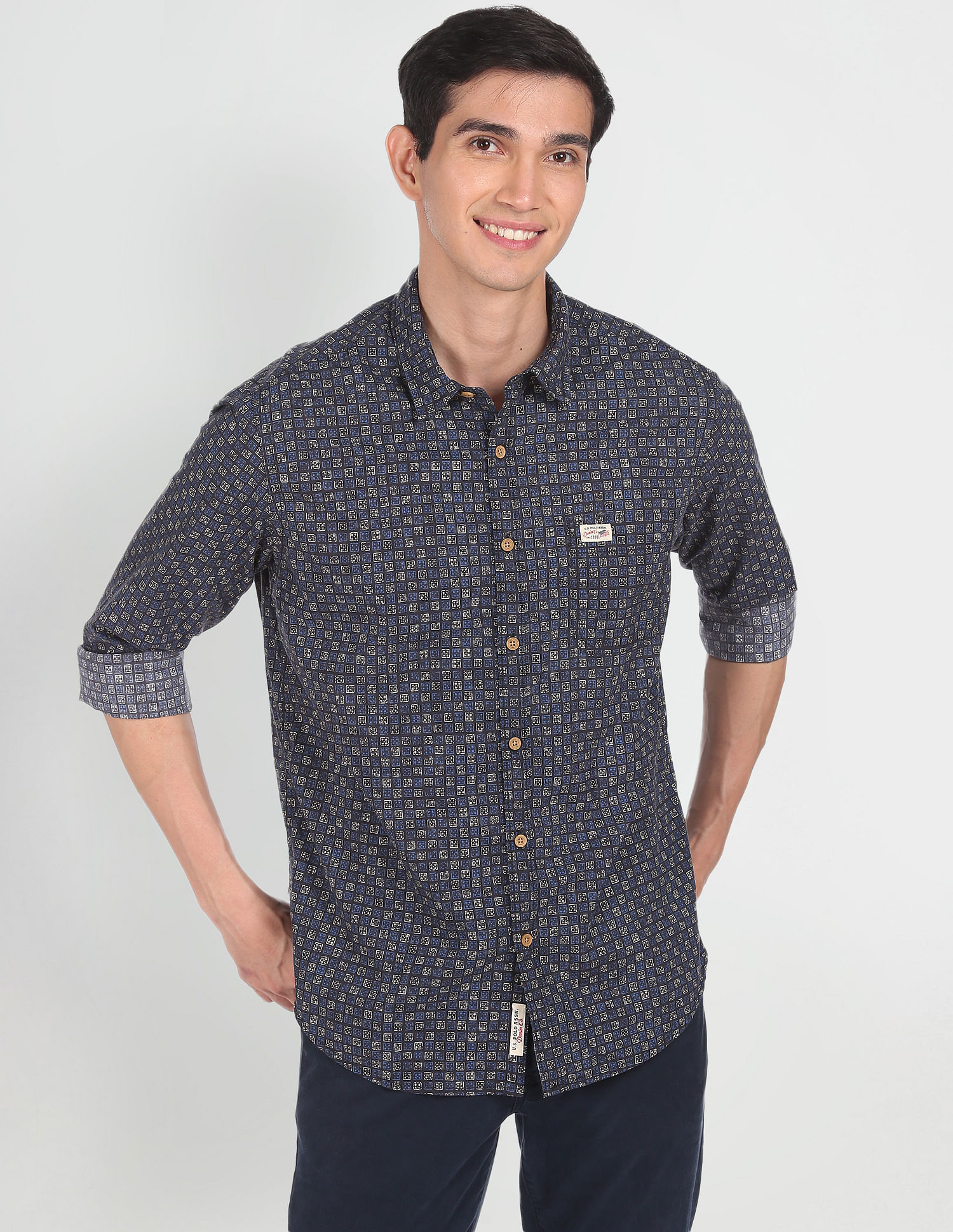 U.S. Polo Assn. Denim Co. Rounded Cuff Printed Casual Shirt