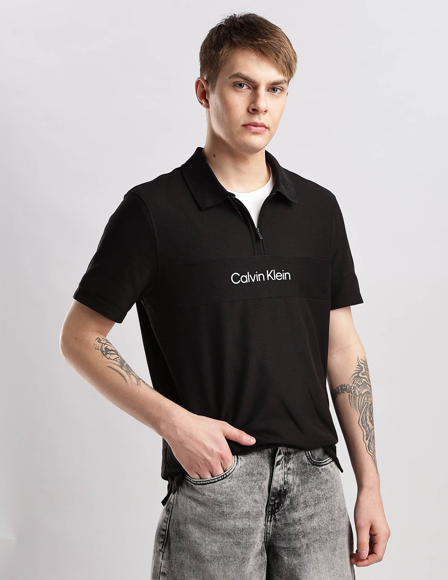 Calvin Klein Jeans Mens Black Logo Polo Shirts