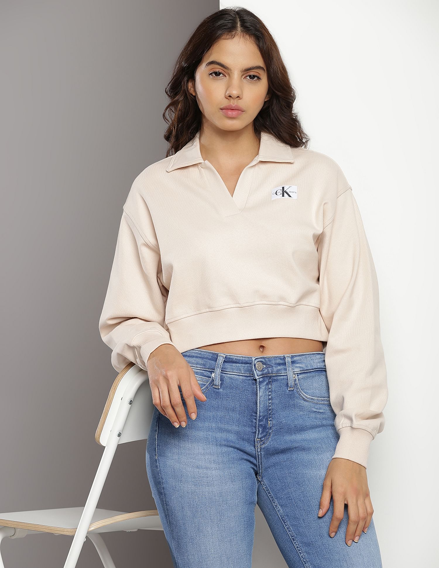 Buy Calvin Klein Label Polo Collar Sweatshirt NNNOW