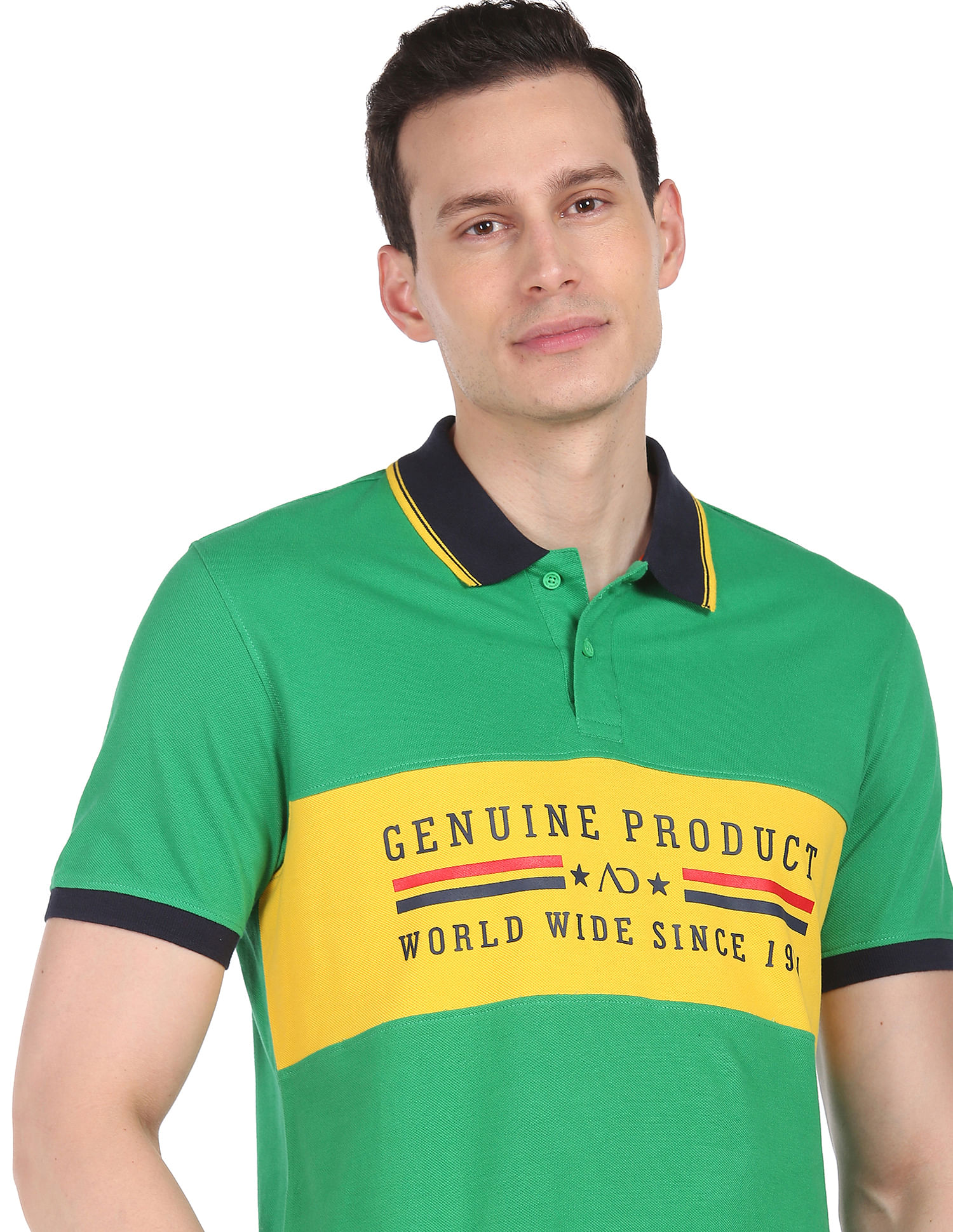 AD by Arvind Cotton Colour Block Polo Shirt