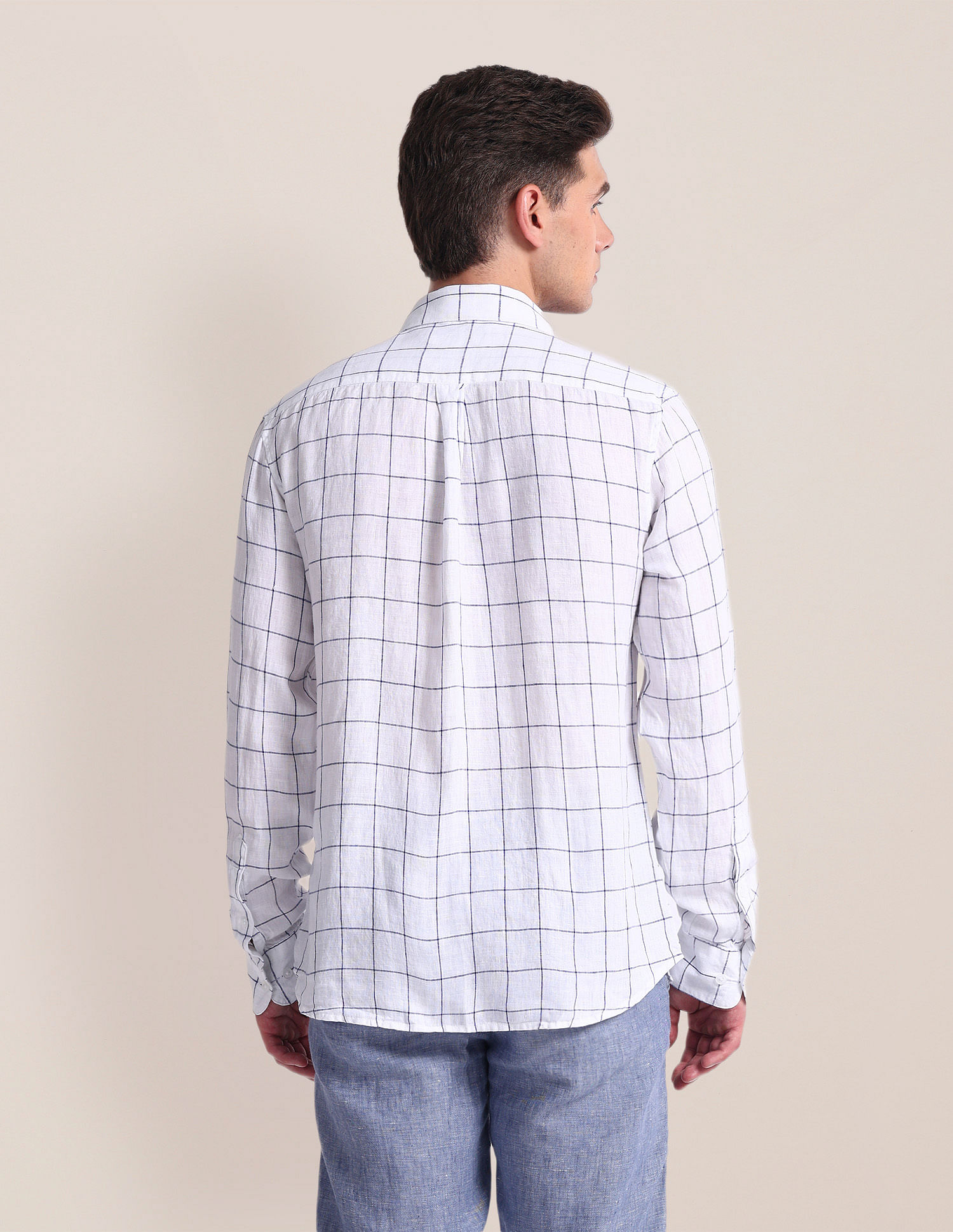 U.S. Polo Assn. Windowpane Check Tailored Fit Linen Shirt