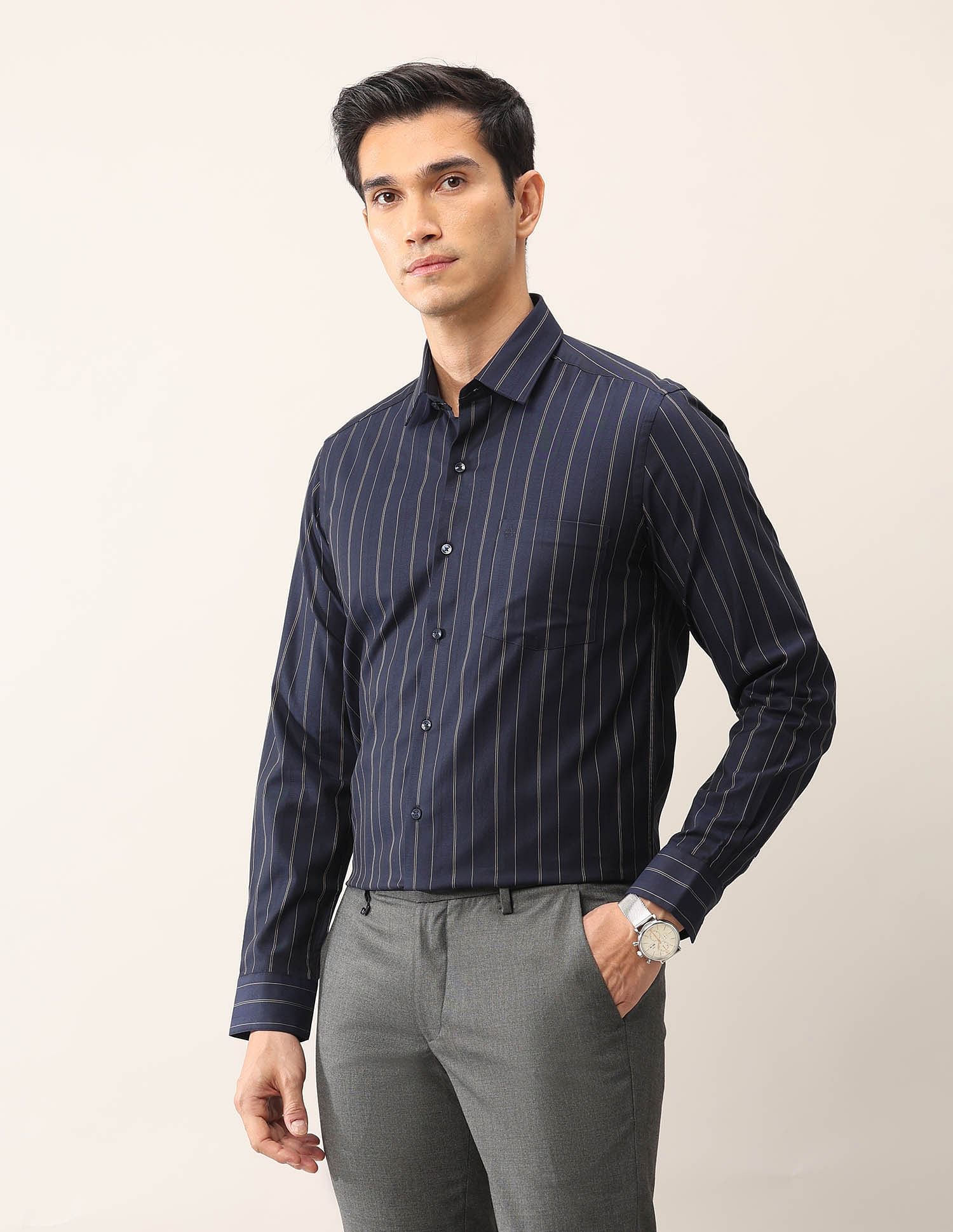 Arrow Vertical Striped Cotton Ceremonial Shirt