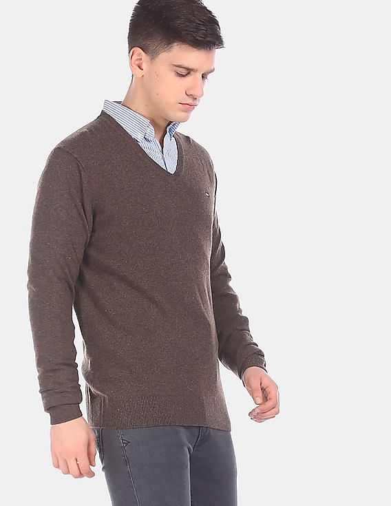 Buy Arrow Sports Men Brown Long Sleeve V-Neck Sweater - NNNOW.com