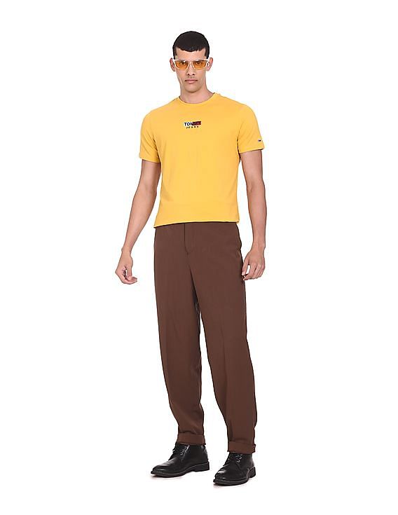 Tommy Hilfiger Men Yellow Vinyl Logo Print Solid T-Shirt