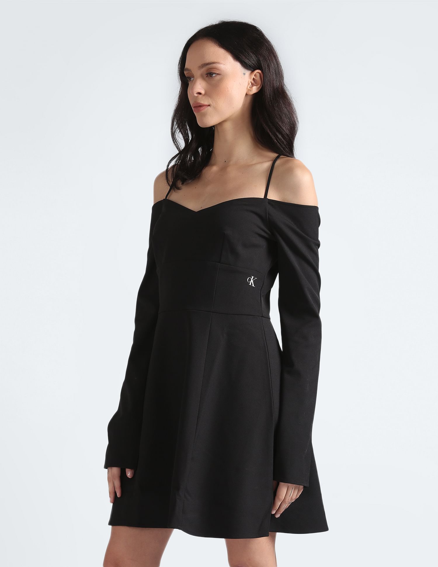 Calvin klein off the shoulder crepe dress hotsell