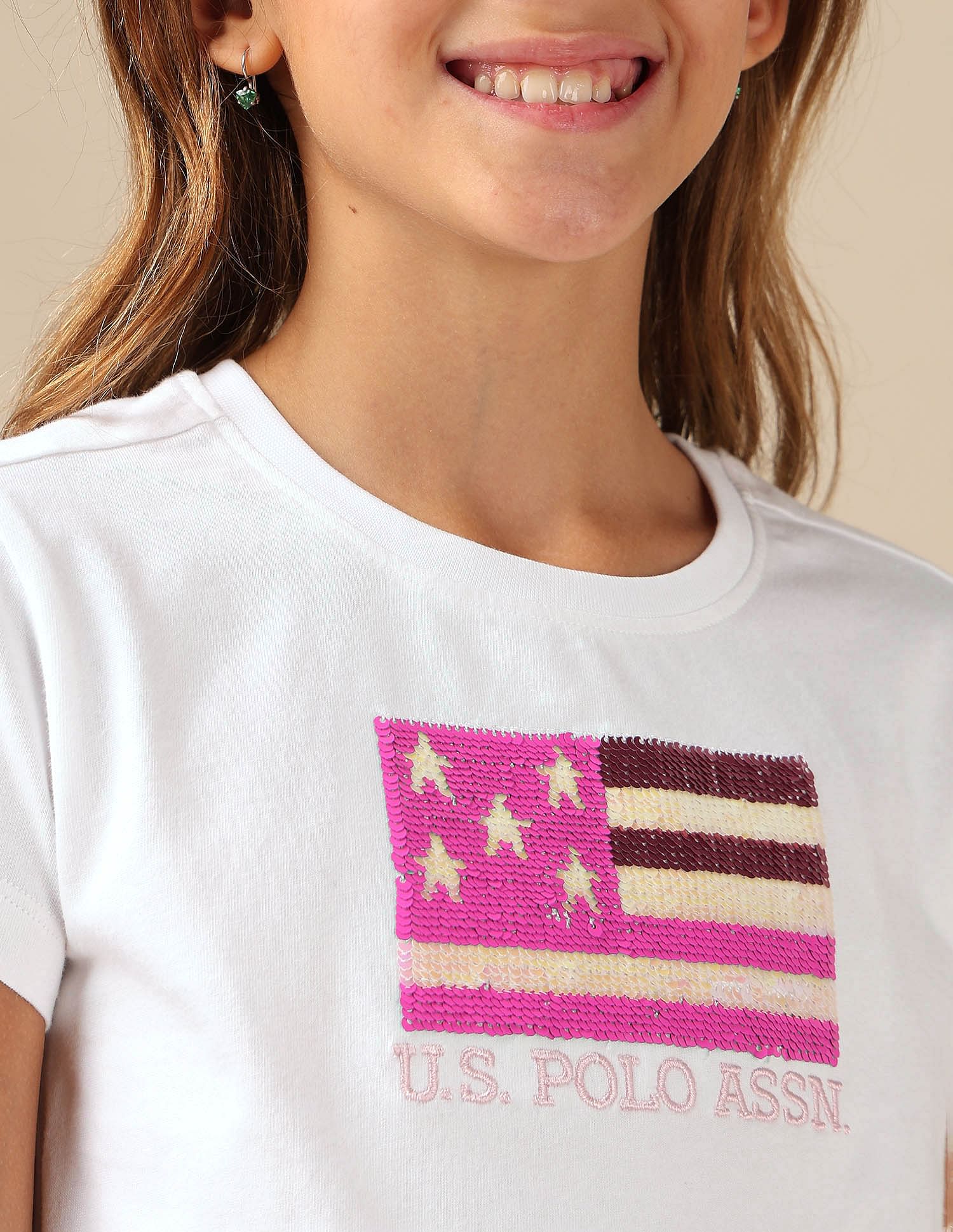 U.S. Polo Assn. Kids Girls Flip Sequins Relaxed Fit  T-Shirt