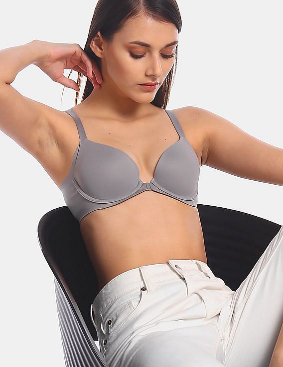 Buy Calvin Klein Underwear Women Cadet Grey Lightly Lined Solid Front  Closure Bra 