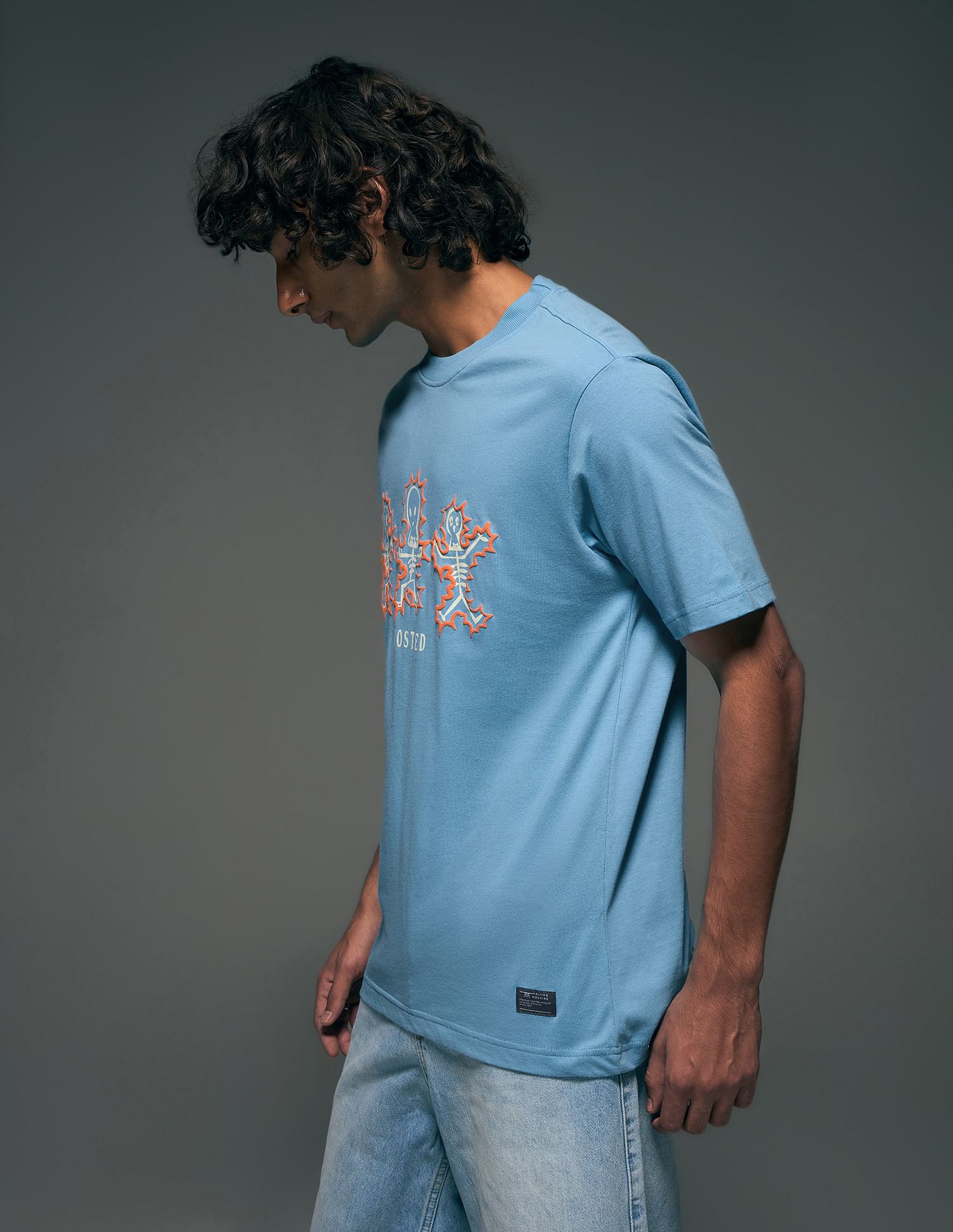Flying Machine Graphic Printed  Pure Cotton Relaxed Fit T-shirt