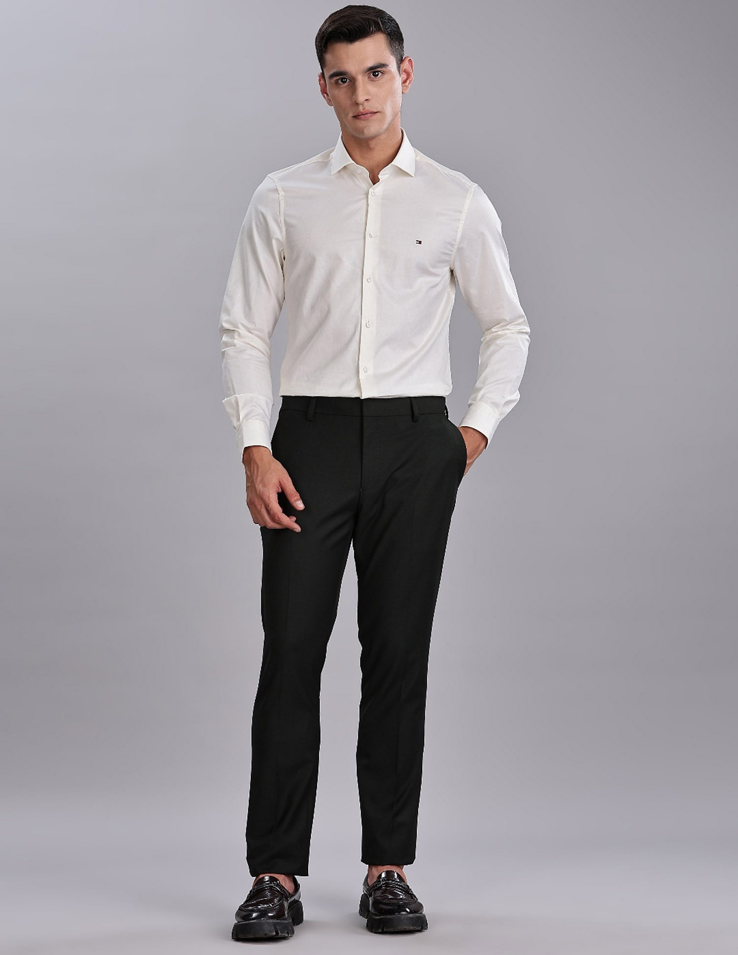 Tommy Hilfiger Self-Design Regular Fit Plain Woven Shirt