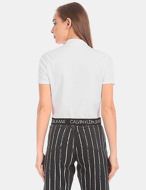Buy Calvin Klein Women White Elasticized Hem Half Zip T