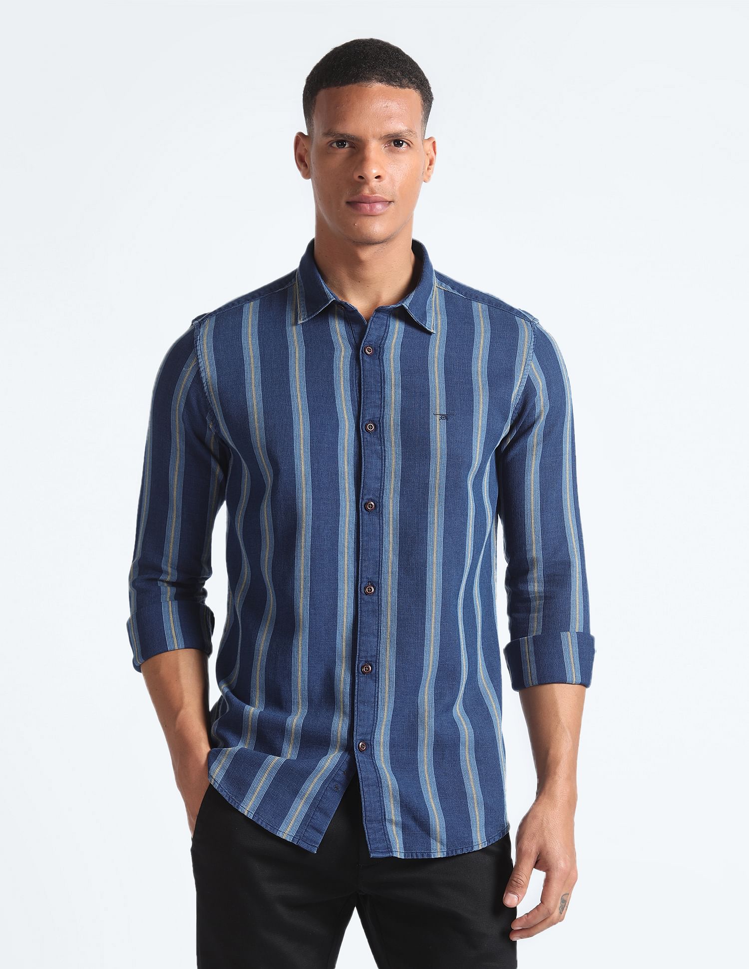 Flying Machine Vertical Stripe Waffle Shirt