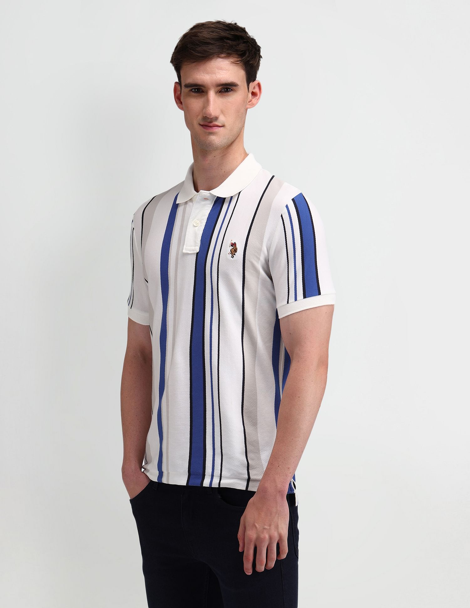 U.S. Polo Assn. Denim Co. Muscle Fit Vertical Striped Polo Shirt