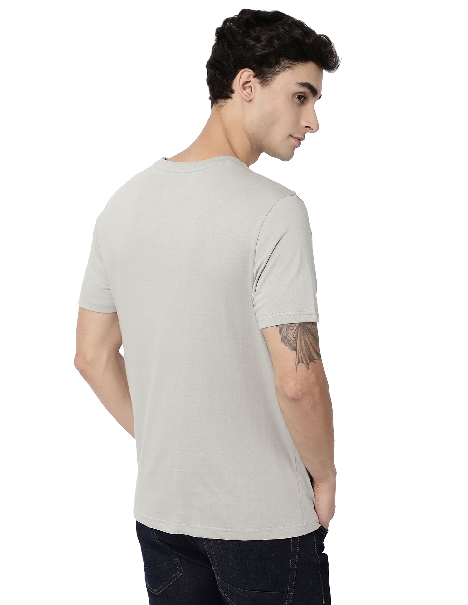 AD by Arvind Crew Neck Solid Cotton T-Shirt