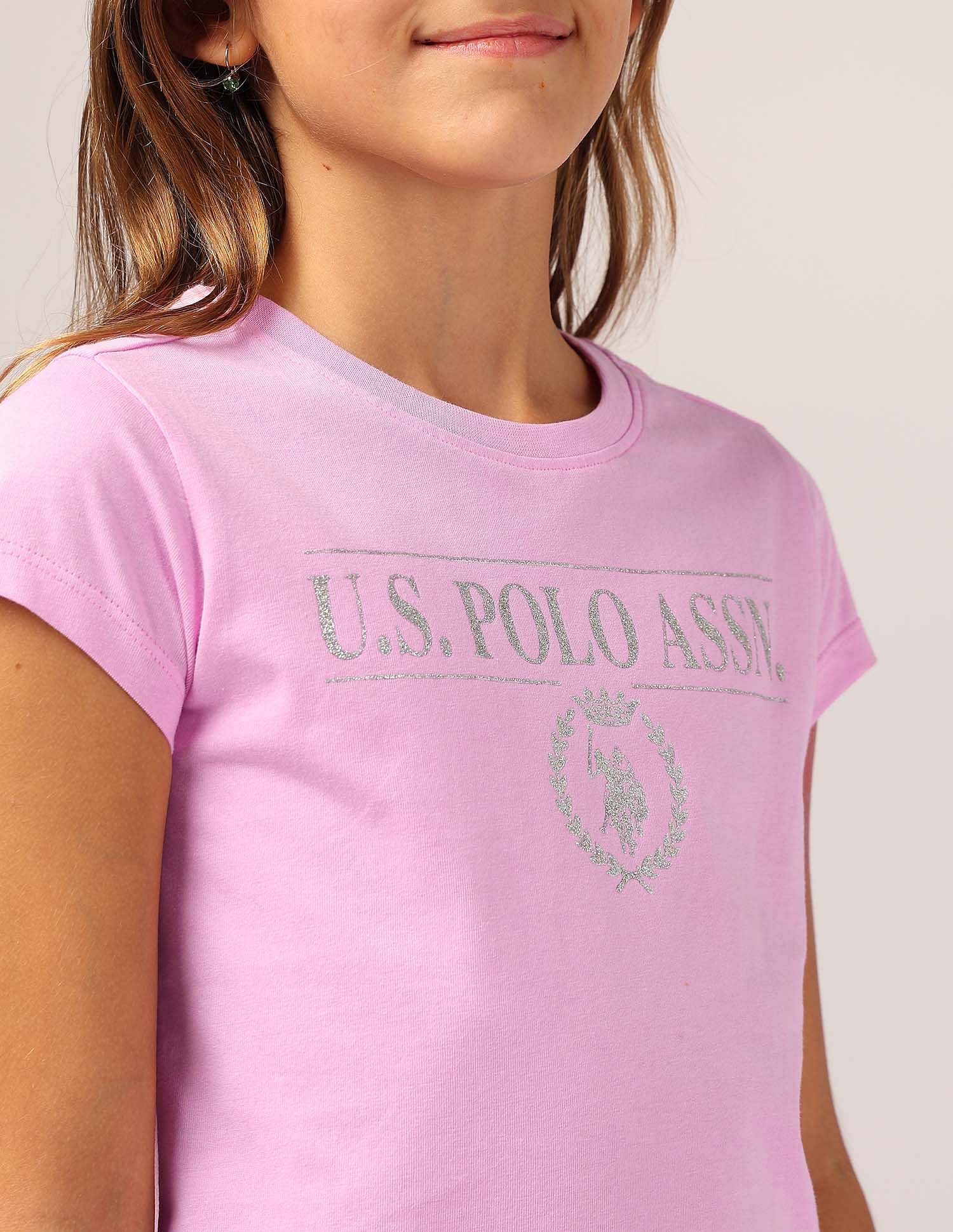 U.S. Polo Assn. Kids Girls Glitter Regular Fit T-Shirt