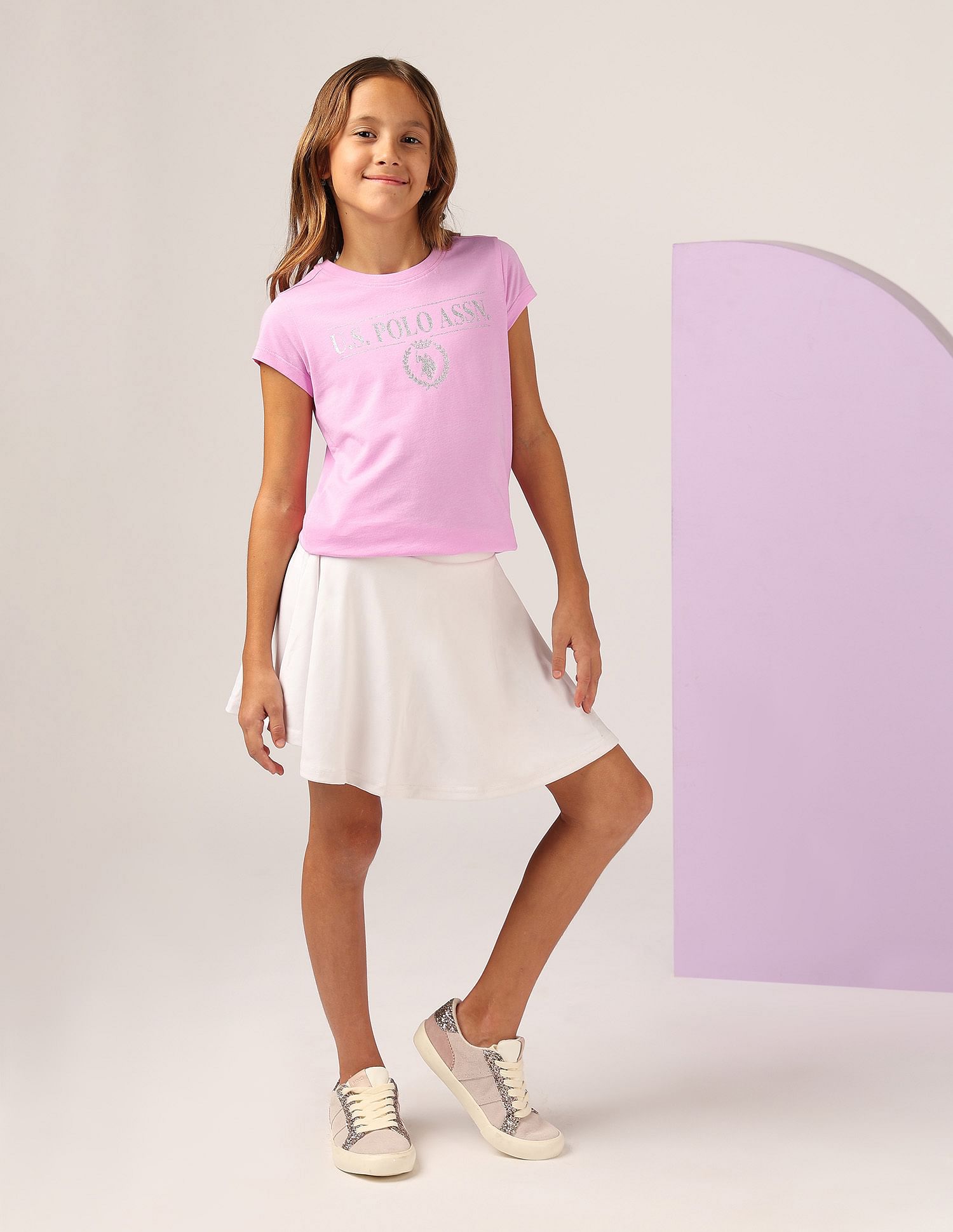 U.S. Polo Assn. Kids Girls Glitter Regular Fit T-Shirt