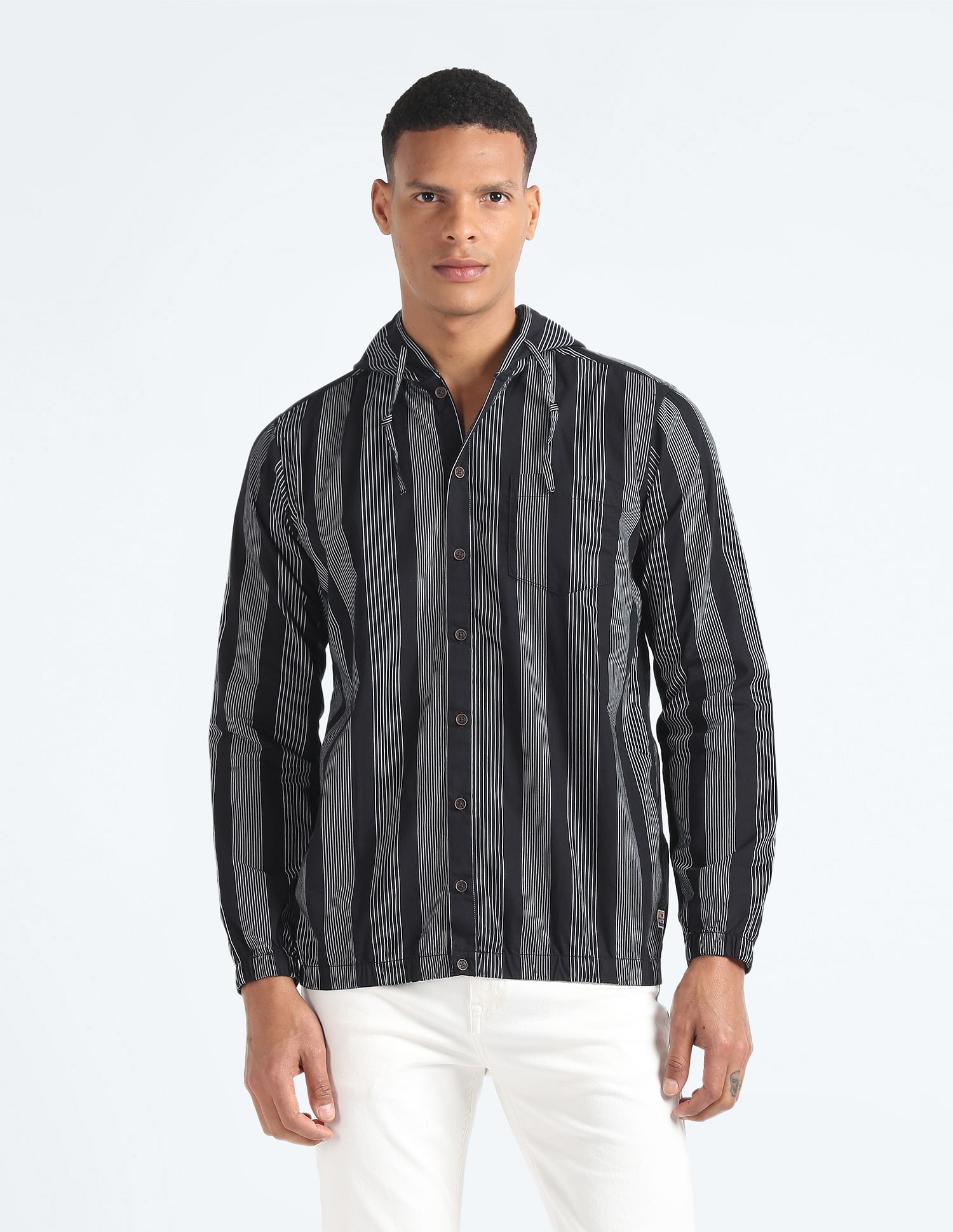 Flying Machine Hooded Vertical Stripe Shirt