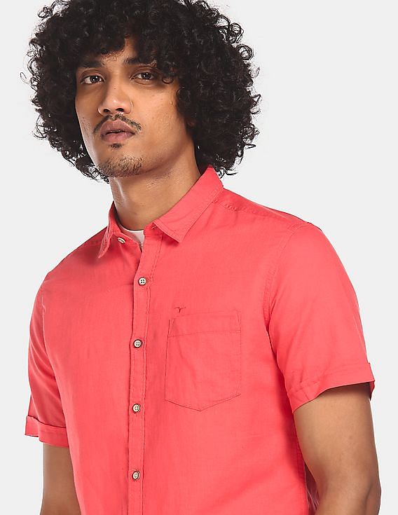 Mens coral short store sleeve dress shirt