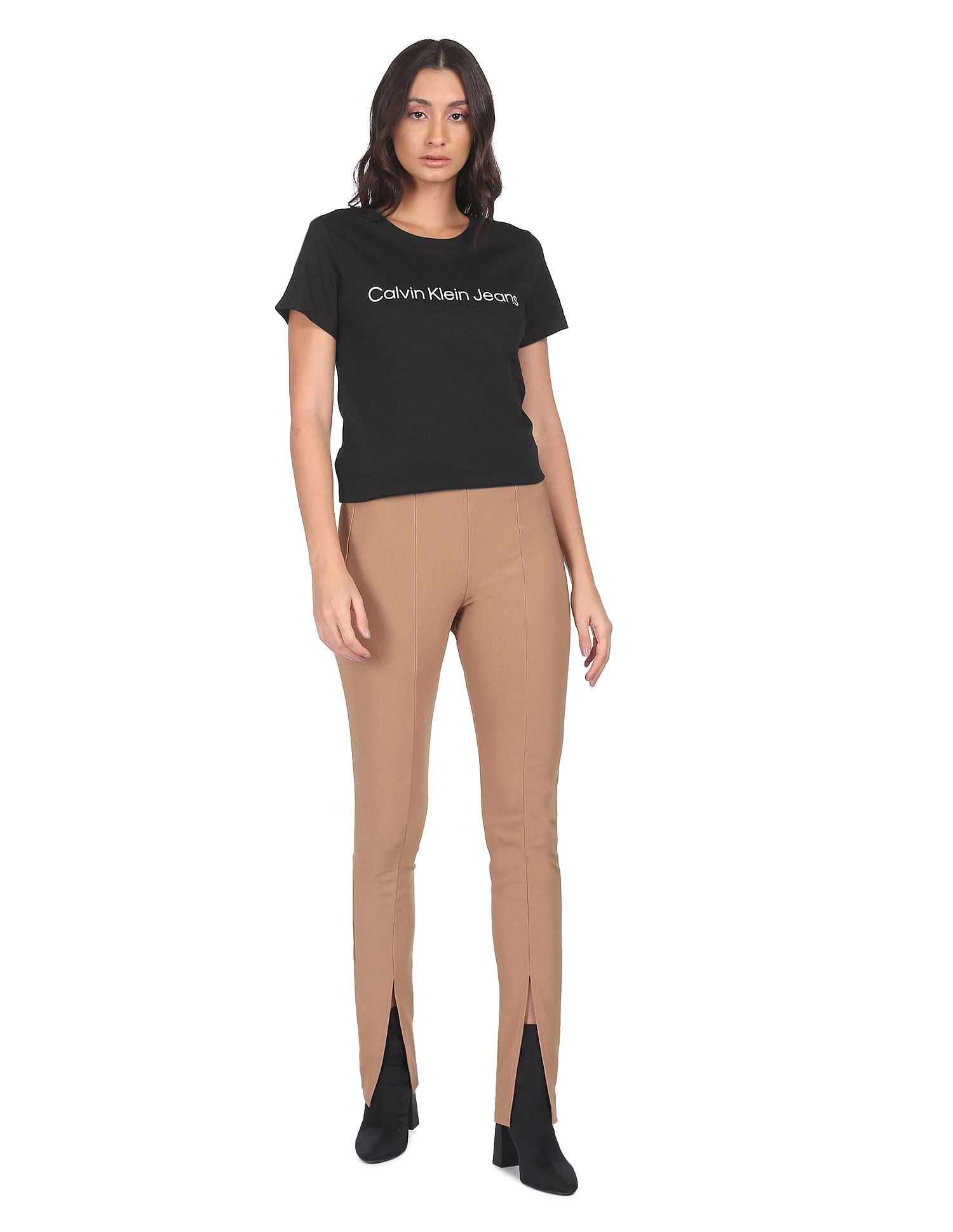 Calvin Klein Jeans Women Assorted Pure Cotton Slim Fit T-Shirt - Pack Of 2