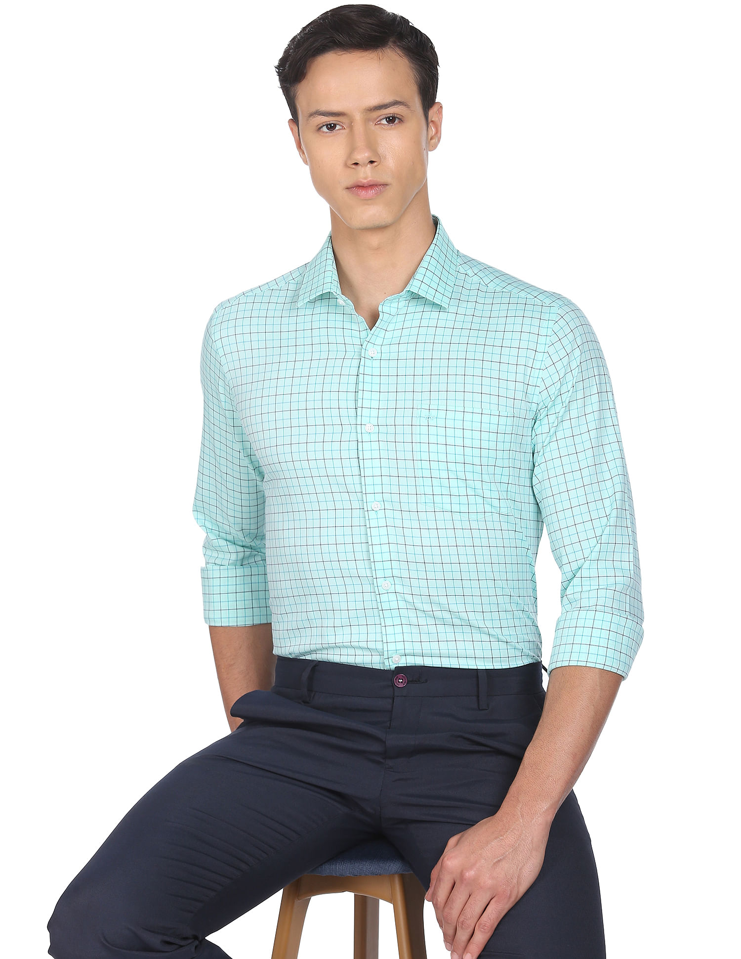 Arrow Cutaway Collar Grid Tattersall Check Shirt