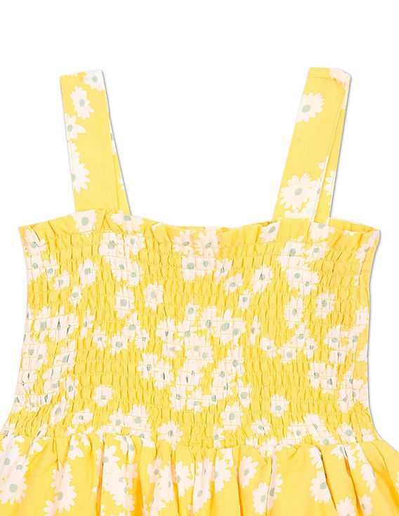 U.S. Polo Assn. Kids Smocked Floral Print Fit And Flare Dress
