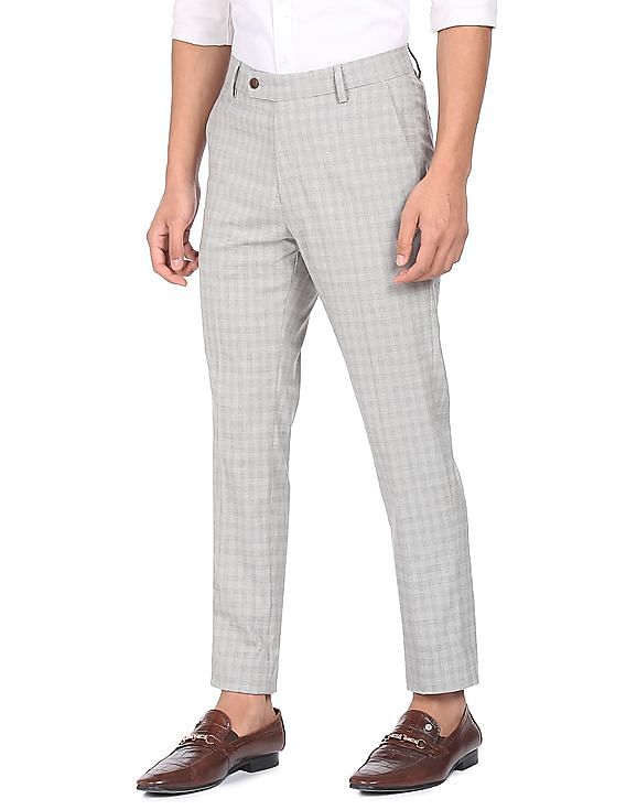 Buy Arrow Men Light Grey Patterned Weave Ankle Length Formal Trousers   NNNOWcom