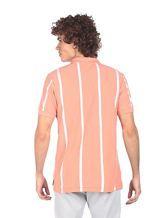 U.S. Polo Assn. Men Peach Striped Short Sleeve Polo Shirt