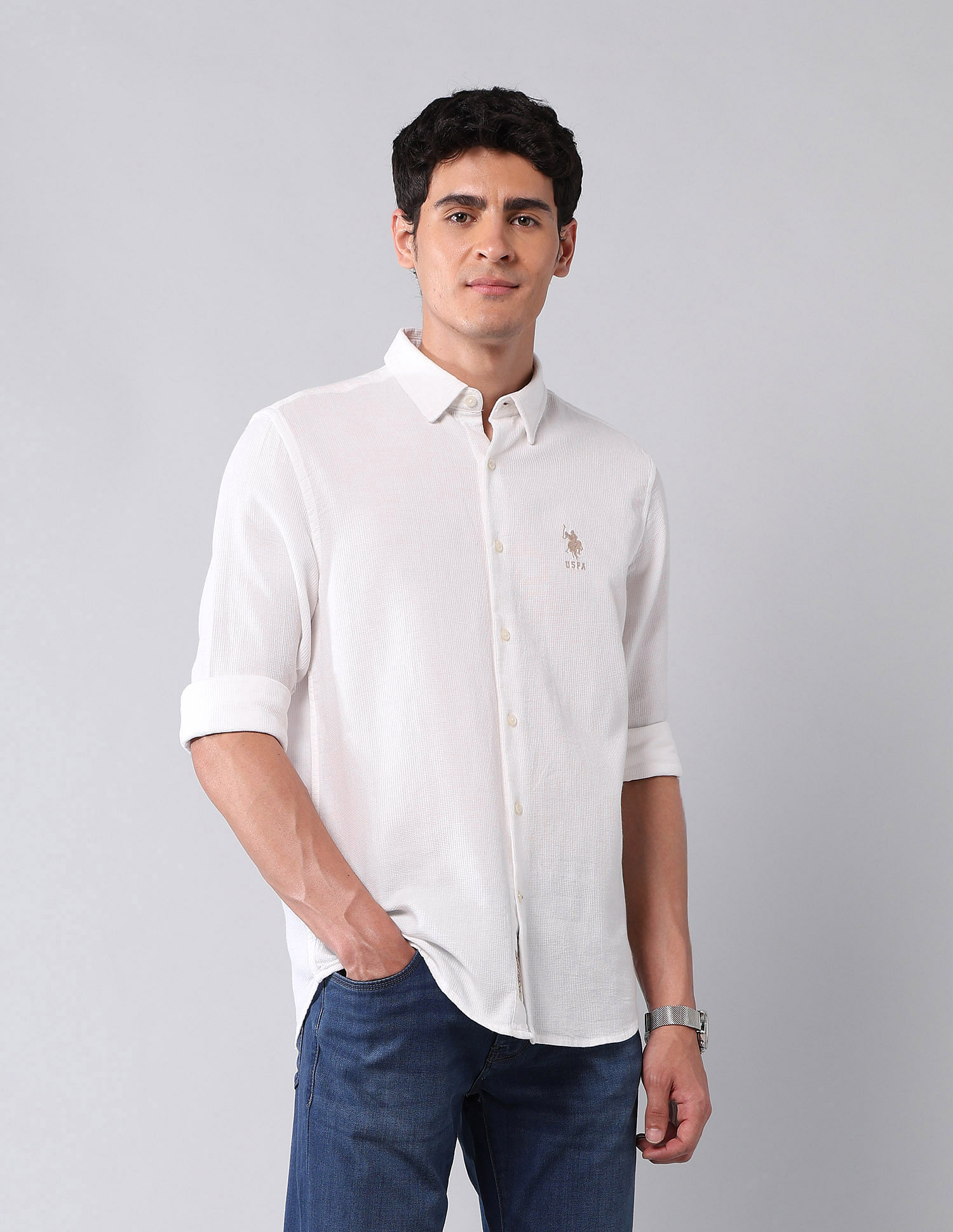 U.S. Polo Assn. Denim Co. Pure Cotton Regular Fit Dobby Shirt